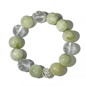 Peace & Protection Crystal Bracelet – Natural Xiuyu Jade & Clear Quartz