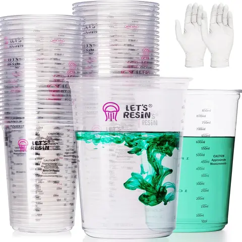 50pcs 32oz(1000ml) 2 Scales Accurate Paint Mixing Cup with Protective Gloves, Sturdy & Thick Disposable Measuring Cups for Paint, LET'S RESIN Auto Mixer - LET'S RESIN