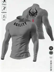 Men’s High-Elasticity Athletic Shirt AGILITY – Dark Thorns Cross Print, Compression Fitness Long Sleeve, Stylish and Cool, Dark Color, Quick-Drying, Breathable, Compression Sportswear Suitable for Various Scenarios Such as Fitness, Running, Cycling, and B