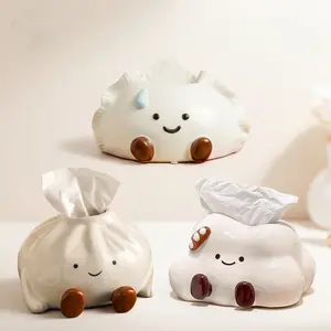 Cloud-Shaped Ceramic Napkin Holder, Creative Cute Dumpling Face Paper Towel Box, High-End Living Room Bedroom Bathroom Desktop Decor, Bathroom Decor Supplies
