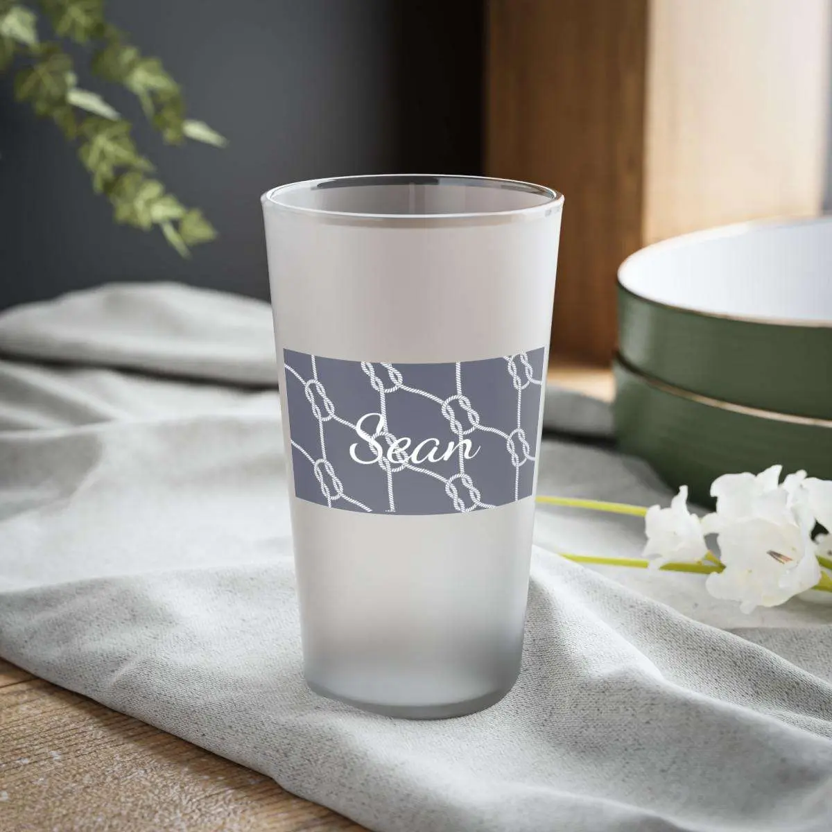 Personalized Nautical Knot Frosted Pint Glasses