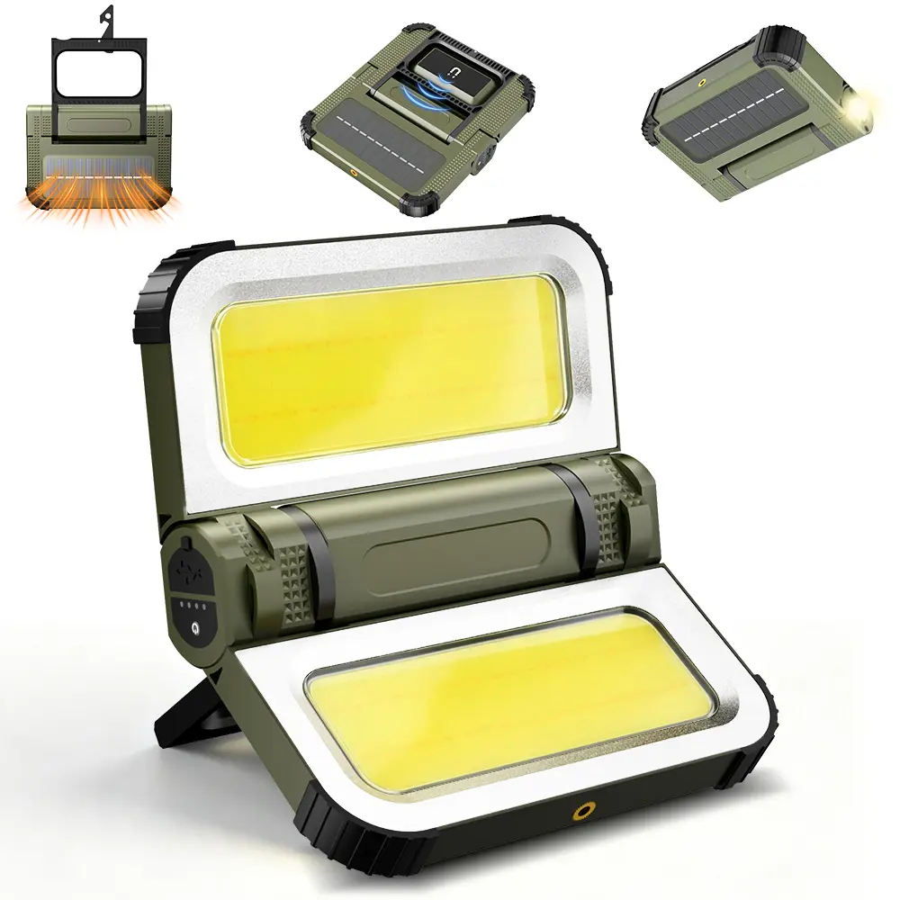 Solar Charging Work Light, 3-Color Stepless Dimming, Magnetic Hook 180° Rotation Folding Lamp, 5 Light Modes, USB Rechargeable Work Light , Portable LED Flashlight,  Waterproof for Camping, Power Outages, Emergency, Hiking, Car Repairing BackToSchool