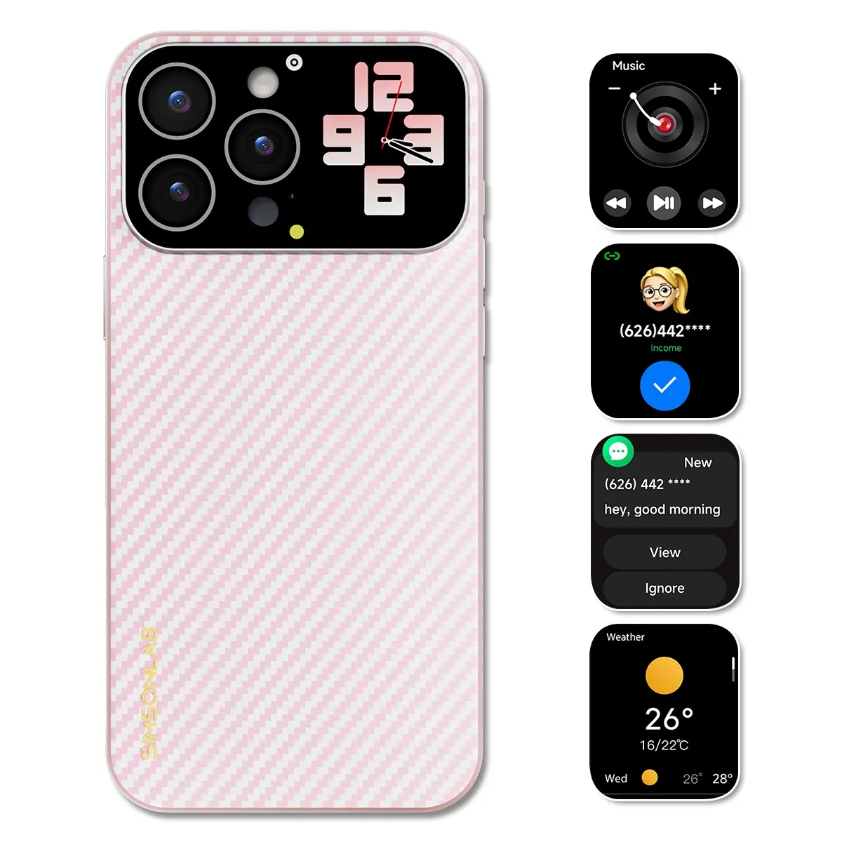 SIMSONLAB Full-Featured Protective Smartphone Case Cover, Tpu Smartphone Casing, Dynamic Window, Custom Wallpaper, Remote Photography, Magnetic Charging, Weather Forecast, Music Control, Christmas Gift, Casing, Protection, Cellphone, Accessories