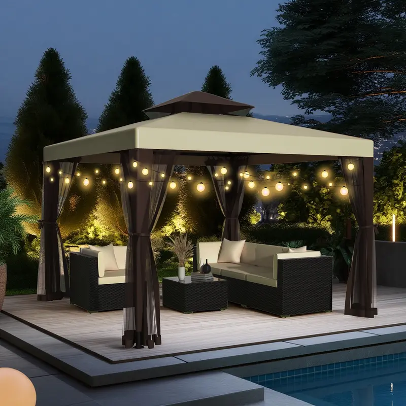 GOJOOASIS Patio Gazebo Tent Outdoor Canopy Shelter 10'x10' with Removable Netting,100 Square Feet of Shade for Garden, Backyard Deck and Lawns