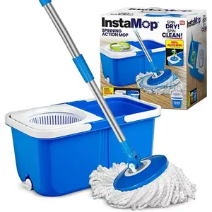 Insta Mop Spin Mop and Bucket with Wringer Set Microfiber Mop Head Washer Machine Safe As Seen On TV
