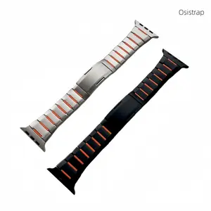 Osistrap 2-Tone Ventilated Stainless Steel Silicone Inlaid Watch Band, Rugged Sport Metal Link Bracelet for Men, Compatible With Apple Watch 38/40/41/42/44/45/46/49mm Series 1-11, SE & Ultra