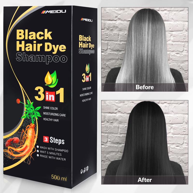 MEIDU 3 in 1 Hair Dye Shampoo - Can cover gray hairs,Herbal Ingredients,Contains Ginseng Extract,Natural Haircoloring, black hairdye