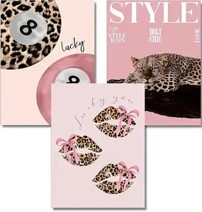 5D DIY Full Drill Diamond Painting Kit Pink Leopard Print 3-Piece Set Aesthetic Art Craft for Adults Home Wall Decor