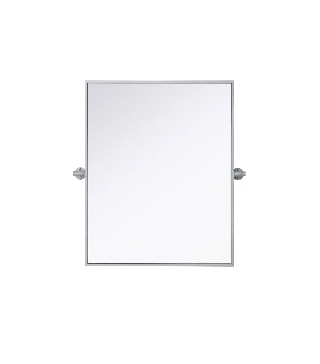 360 Stand Silver Metal Rectangle Bathroom Mirror - Amoura MR6H2430SIL 24x30 in. Iron Frame, Adjustable Pivot Angle, Modern Hanging Decor for Bathroom Use, Decorative