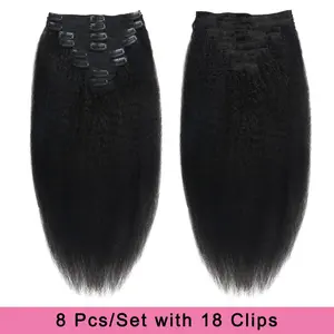 Kinky Straight Clip ins 8Pcs 120g Clip in Hair Extensions Real Human Hair Yaki Straight Clipins for Black Women Full Head Brazilian Remy Hair Extensions Double Weft 20 Clips