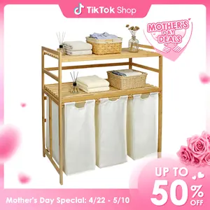 Single / Double Tier Laundry Hamper, 3 / 4 Section Large Bamboo Laundry Sorter with Removable Bags, Large Capacity, Efficient Clothing Storage, Perfect for Washing, Drying and Storage