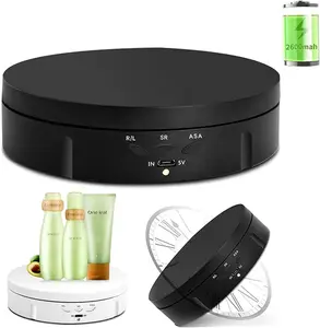 360 Degree Electric Rotating Turntable,Battery/USB Power Supply for Photography Product Shows (Black 5.74 inches /22LB Load) Camera Adjustable Bear Cord Picture Plug Smartphone