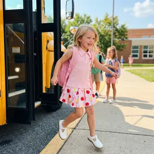 Toddler Girls 2 Piece Outfits Ribbed Lapel Tank Top with Embroidery and Apple Print A Line Skirt Set for Back to School