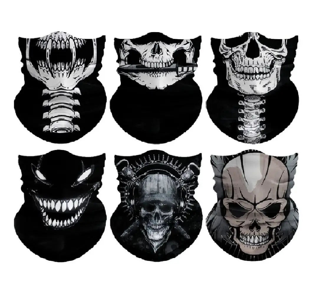 Yeomoo 6pcs Halloween Face Masks Set - Universal Breathable Skull Bandana, Elastic Balaclava for Men, Ideal for Motorcycle Cycling, Skiing, Party, One Size