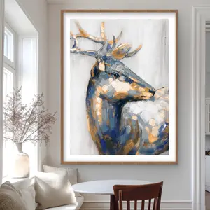 212 MAIN Golden Deer Matted Finish Wood Frame Wall Artwork, 36x48 in Artistic Animal Print - Bedroom Home Decor Photo Decoration, Animal Decorative Prints, Decorative Frame Prints