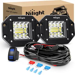 Nilight 2PCS 42W LED Flush Mount Light Pods - Upgraded Spot Flood Combo Beam, 42W Power Output Work Light, 12V 5Pin Rocker Switch Wiring Harness Kit with 2 Leads for Under Dash Underglow Car Lighting