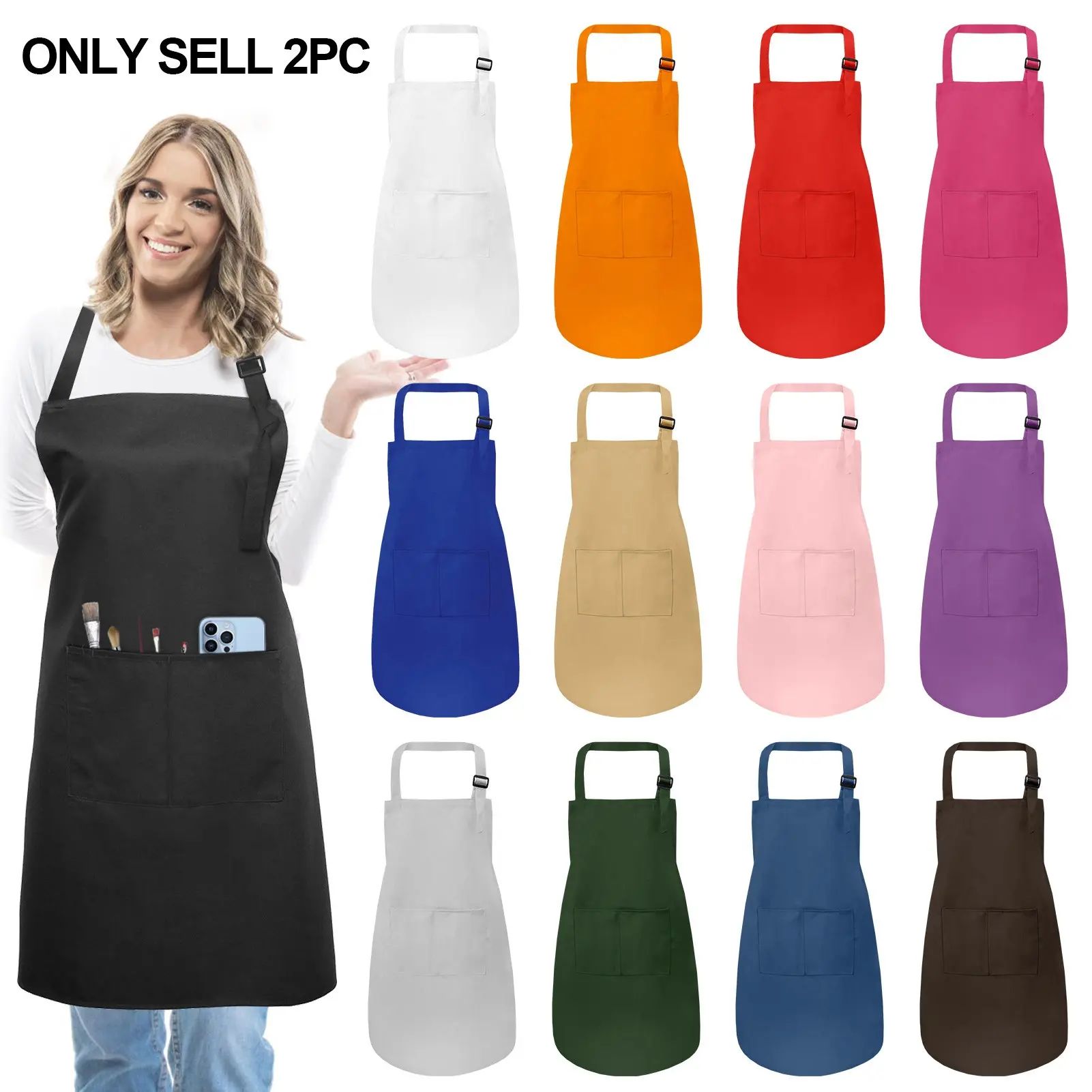 2pcs Adjustable Adult Aprons With Pockets, Pocketed Aprons, Machine Washable, Easy Cleaning Apron, Suitable For Chef, Gardener, Baker, Florist, Painter, Barista,Uniforms, Kitchen Stuff, Kitchen Cooking Aprons