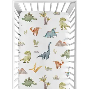Sweet Jojo Designs Fitted Baby Crib Sheets (Watercolor Dinosaur Dino) for Boys, Infant Nursery, Toddler Room - Standard Size (Modern, Dinosaurs, Jurassic, Nature, Animal, Steel, Green, Blue & White)