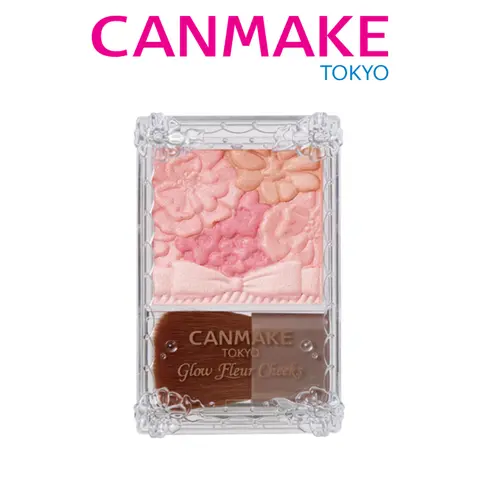 CANMAKE Glow Fleur Cheeks Dewy Blush - Plant-Based, Alcohol-Free Cosmetic with Rosemary, Pomegranate, Moisturizing Butylene Glycol, Collagen, Hyaluronic Acid, Ectoin, Translucent, Not Powdery, Glossy Radiance for Adults