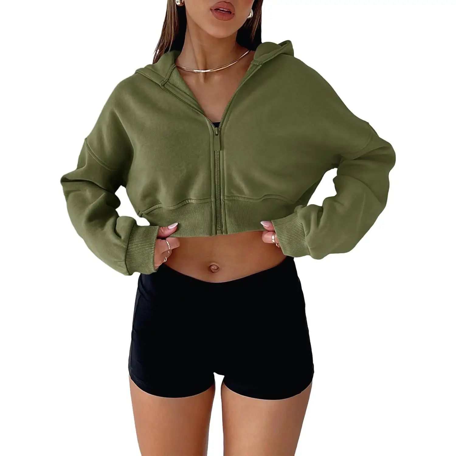Imily Bela Women's Cropped Zip Up Hoodie Sweatshirts Long Sleeve Casual Loose Y2K Pullover Tops
