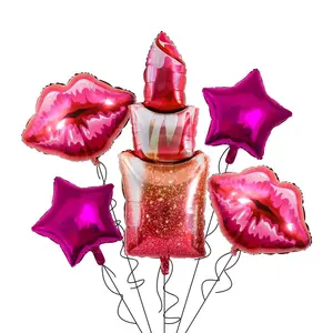 5Pcs Red Lip Lipstick Foil Balloon Valentine's Day Girls Party Decorations Birthday Women Makeup Party Memorial Decorations