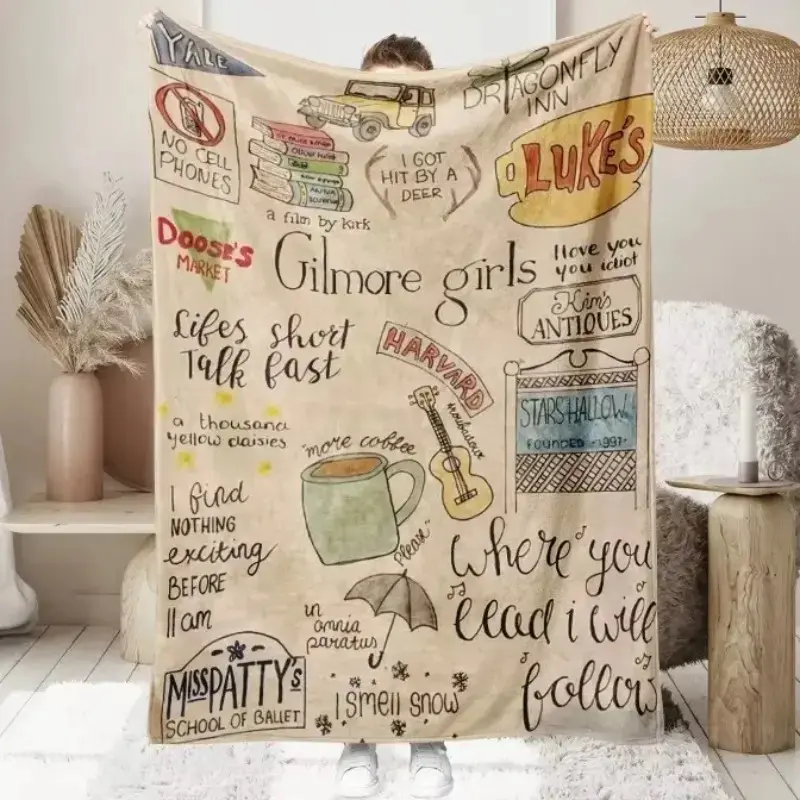 Gilmore Girls Pattern Flannel Blanket Soft Funny Throw Blanket Cozy Lightweight Plush Portable Cover Blanket For Sofa,Warm Gift For Birthday,Christmas,Multiple Blankets
