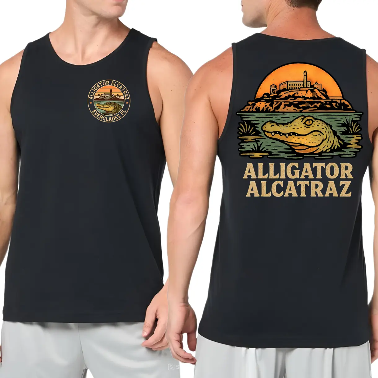 Alligator Alcatraz 2 Sided Tank top, Funny Retro Florida Gator Shirt, Dark Humor, Gift For Men and Women