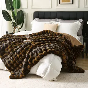 MERRYLIFE Luxury Thick Plush Cheeath/Cow/Tiger Print Faux Rabbit Fur Throw Blanket Ultra-Plush Cozy Soft Decorative Blanket Use for Couch Bed Travel