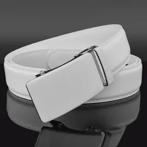 High Quality Automatic Buckle white Belt Men 3.5cm Waist Strap fashion Golf genuine leather  Business Designer Cintos Masculinos