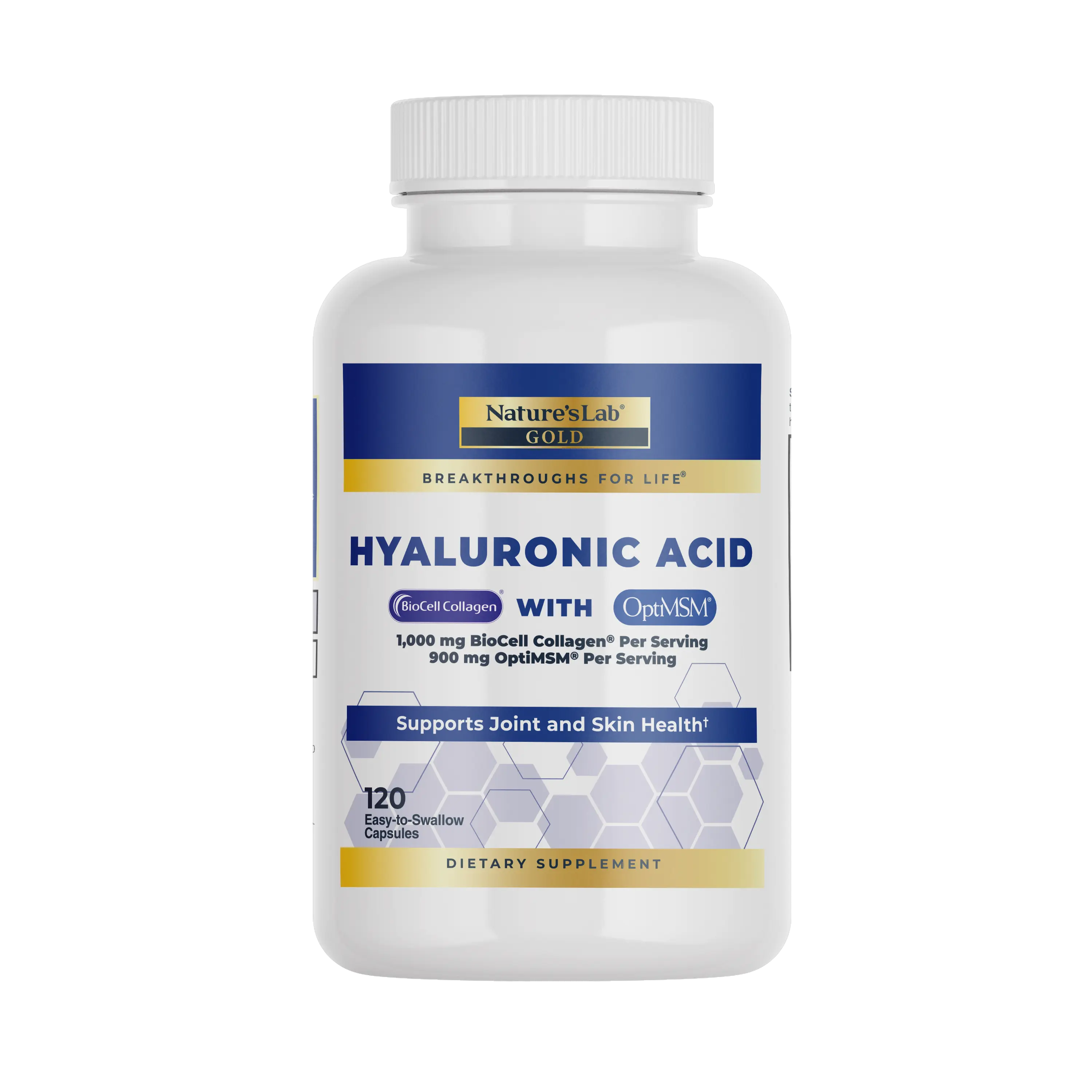 Nature's Lab Hyaluronic Acid with BioCell Collagen & OptiMSM – Joint, Skin, Hair & Nail Support – Non-GMO, Gluten-Free – 120 Capsules