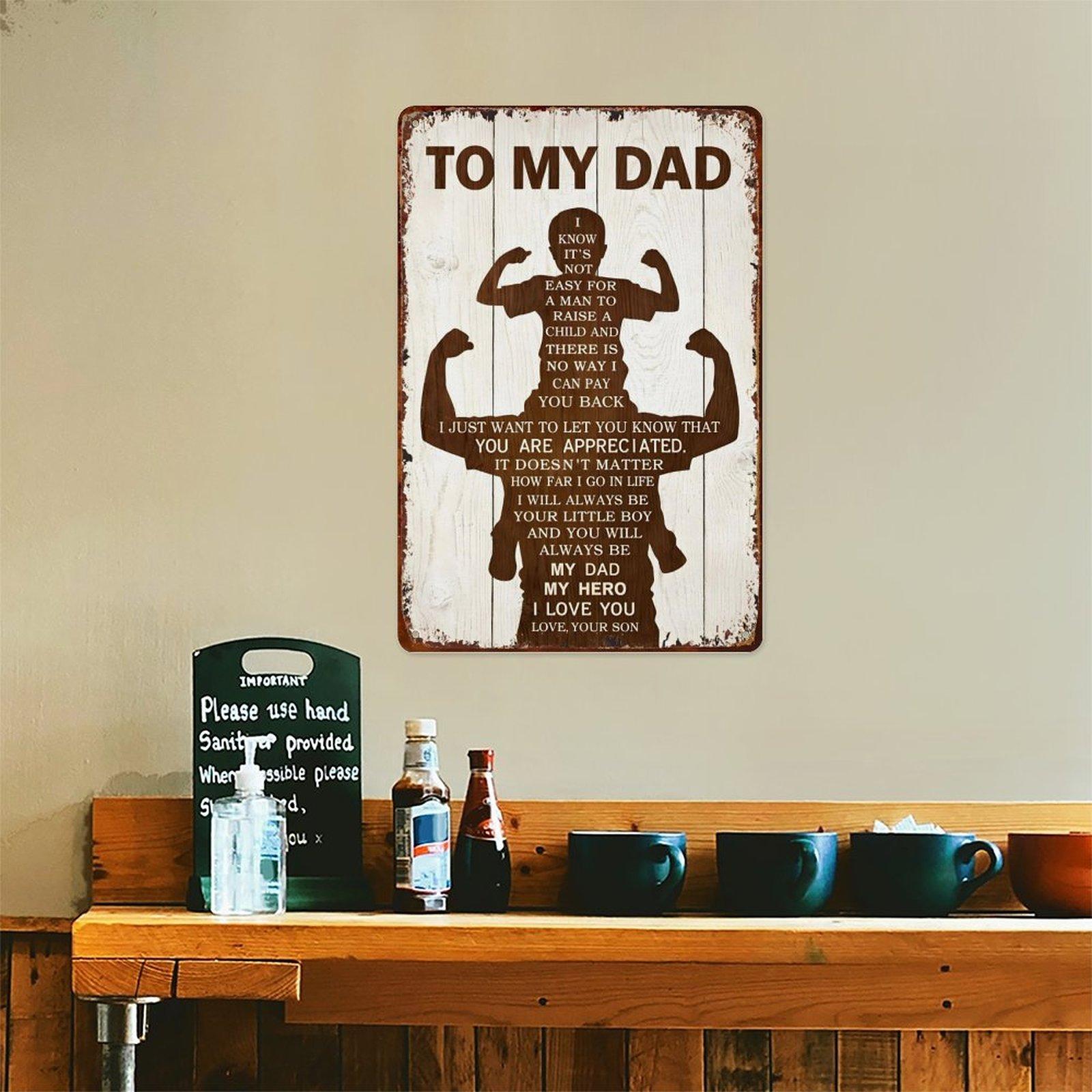 "My Dad My Hero" Father Appreciation Metal Sign, Retro Distressed Wall Decor for Father's Day