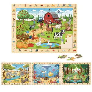 Joyreal Wooden Puzzles for Kids Ages 3-6, 4 Pack 60-Piece Animal Search & Find Jigsaw Puzzles, Educational Learning Toys for Boys & Girls
