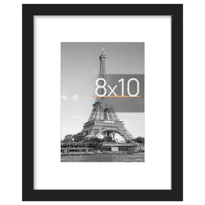 8x10 Picture Frame, Display Pictures 5x7 with Mat or 8x10 Without Mat, Wall Hanging Photo Frame, Black