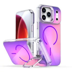 Luxury Acrylic Gradient Magnetic Shockproof Waterproof Stand Case - Wireless Protection Mobile Phone Accessory Compatible with iPhone 17 Pro Max, 16, 15, 14, 13