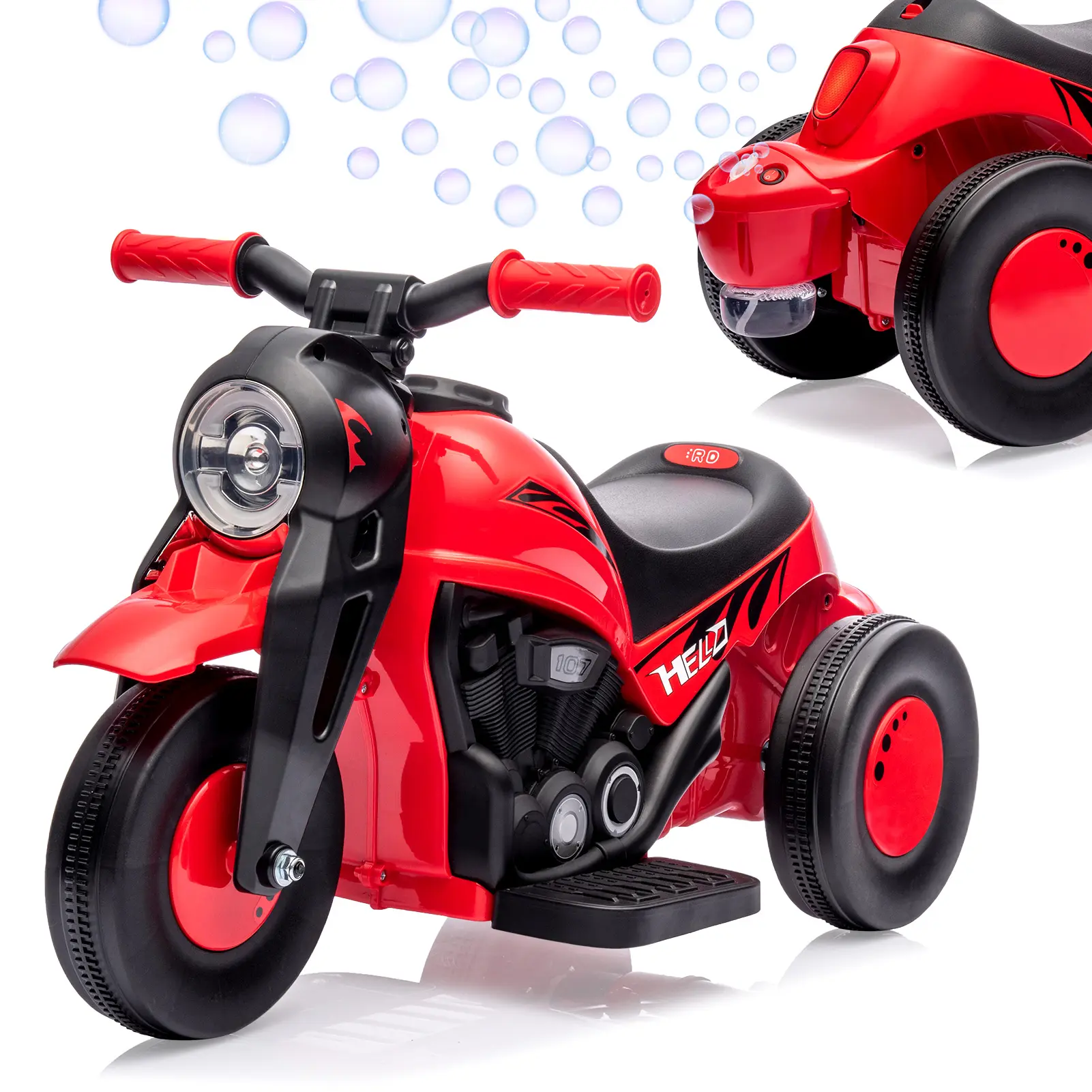 6V 3-Wheel Bubble Off-Road Dirt Bike for Kids Battery Powered Ride-On Toy with Automatic Bubble Machine LED Headlights Music Playback Pedal Control Forward Reverse Mode Great Birthday Gift  Available, Pedal Speed Control, Built-In Bubble Maker