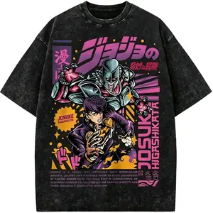 **JoJo Diamond Is Unbreakable Josuke Graphic Tee, Vintage Acid Wash Tee, Anime OOTD show Crazy Diamond Front Print Top, Y2K Grunge Harajuku Hip Hop Streetwear T-Shirt for Men Women**
