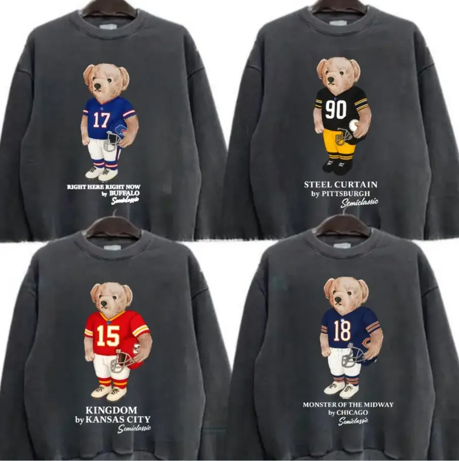 Football All Team With Bear Graphic Dark Heather Sweatshirt Pullover Vintage Sport Varsity Crewneck, Gameday Hometown Sweater, Fashion For All