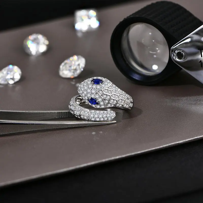 Classic D VVS1 Color Synthetic Moissanite Ring for Women Men Sapphire Eyes Snake Ring Daily Wear Gift Travel R219 Classic D VVS1 Color Synthetic Moissanite Ring for Women Men Sapphire Eyes Snake Ring Daily Wear Gift Travel R219