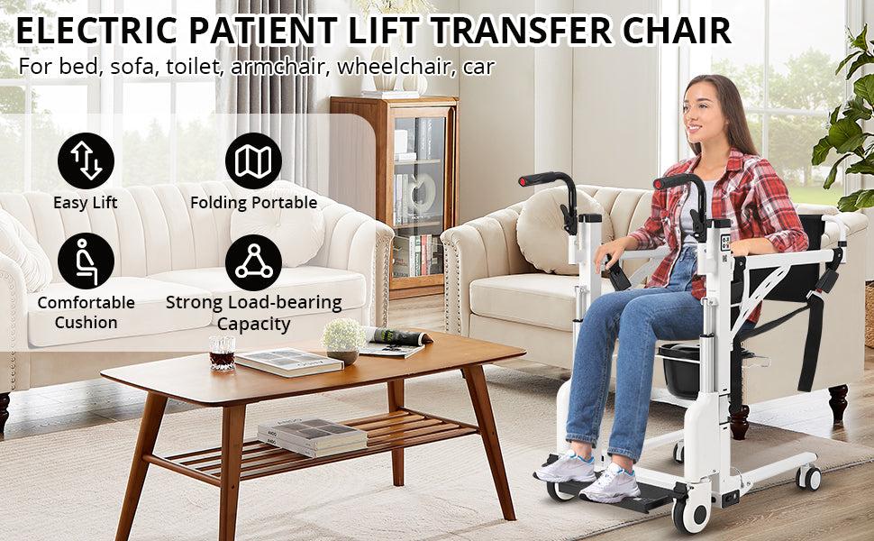 GARVEE Hoyer Lifts for Home Use, Electric Patient Lift Transfer Chair,Hydraulic Patient Lift Transfer Chair, Bathroom Wheelchair with 180° Split Seat and Potty, Portable Elderly Lift