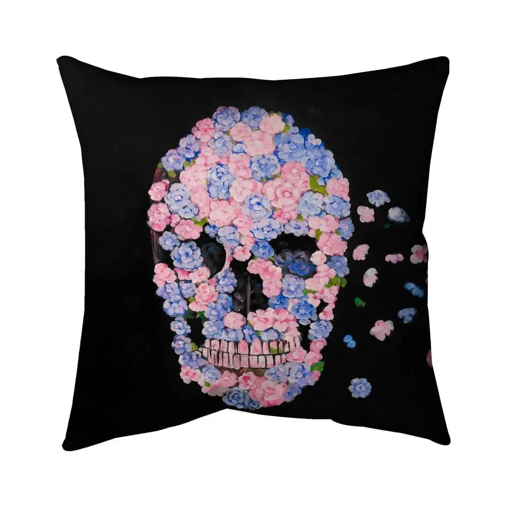 360 Stand 5542-1616-MI57 16x16 in. UV-Protected Gothic Botany Polyester Print Floral Skull Blue Pillow, Indoor/Outdoor Printed Textile Home Soft Furnishing, Botanicals Standard Pillows