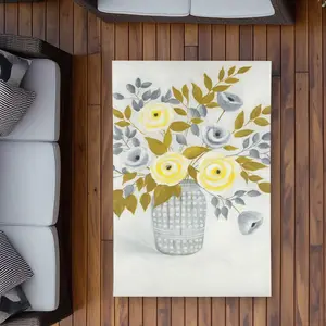 Begin Home Decor C1ROAR35G6YGF2 3 x 5 ft. Leaves Yellow Outdoor Rectangle Area Rug - Flowers in A Vase Decor