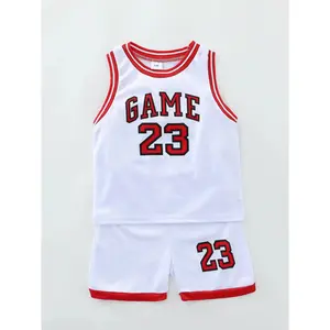 Two-Piece Set Boy's Basketball Jersey Set, Contrast Binding Sleeveless Basketball Vest & Shorts, Summer Clothes for Kids Outdoor Sports