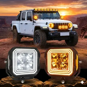 5 Inch LED Pod Lights White + Amber Dual-Mode for Jeep Wrangler JL/ Gladiator JT，5-Year Wrranty