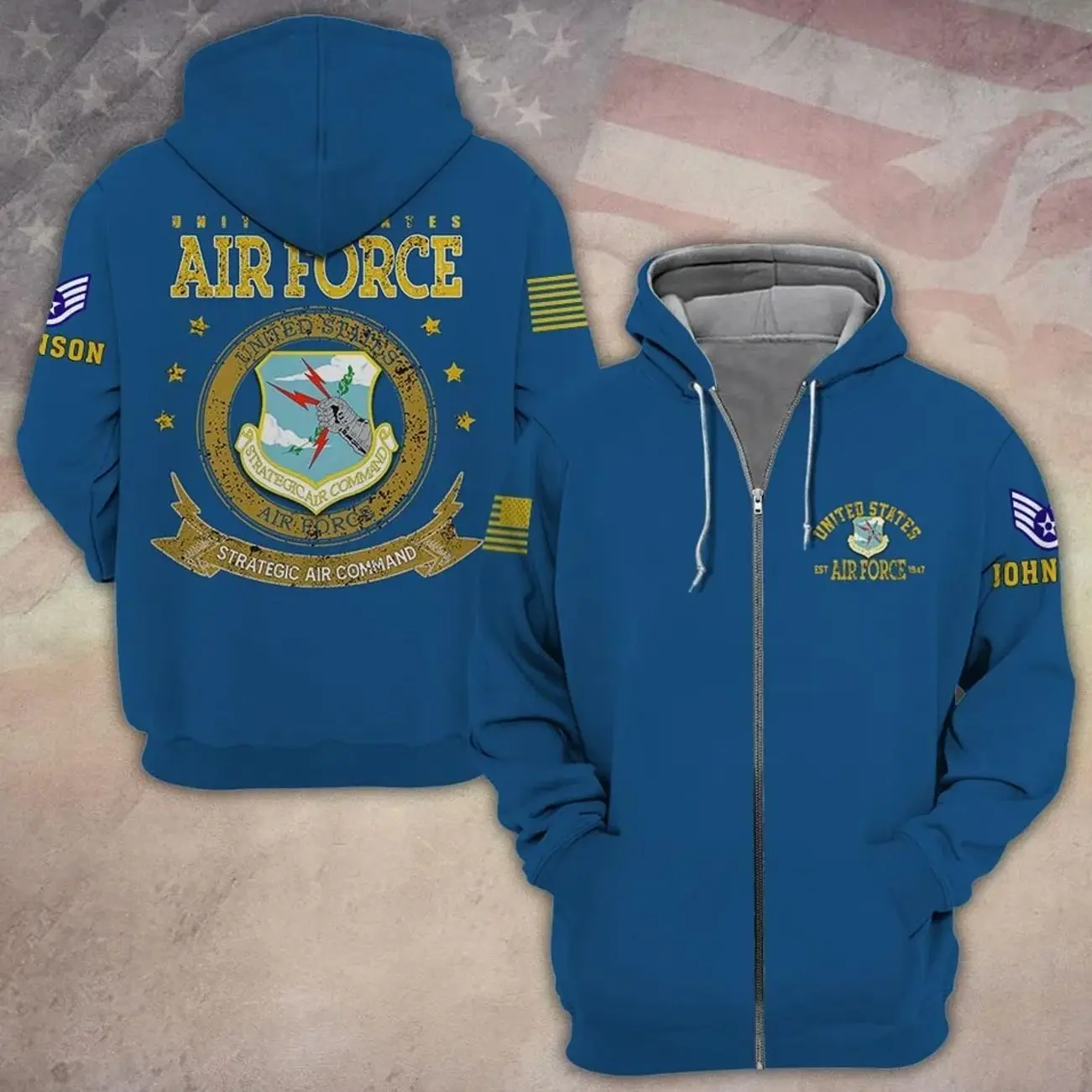 Customized United States USAF Commands 3D Zip Hoodie