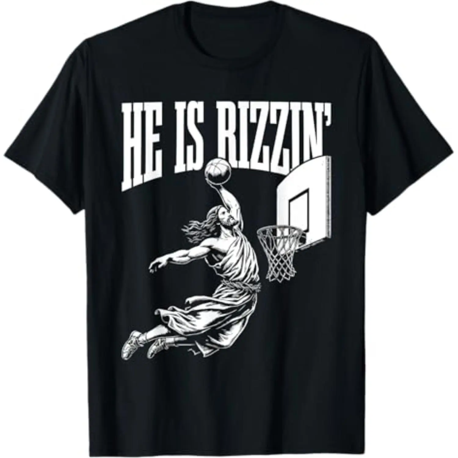 100% Cotton He Is Rizzin Funny Jesus Basketball Meme T-Shirt