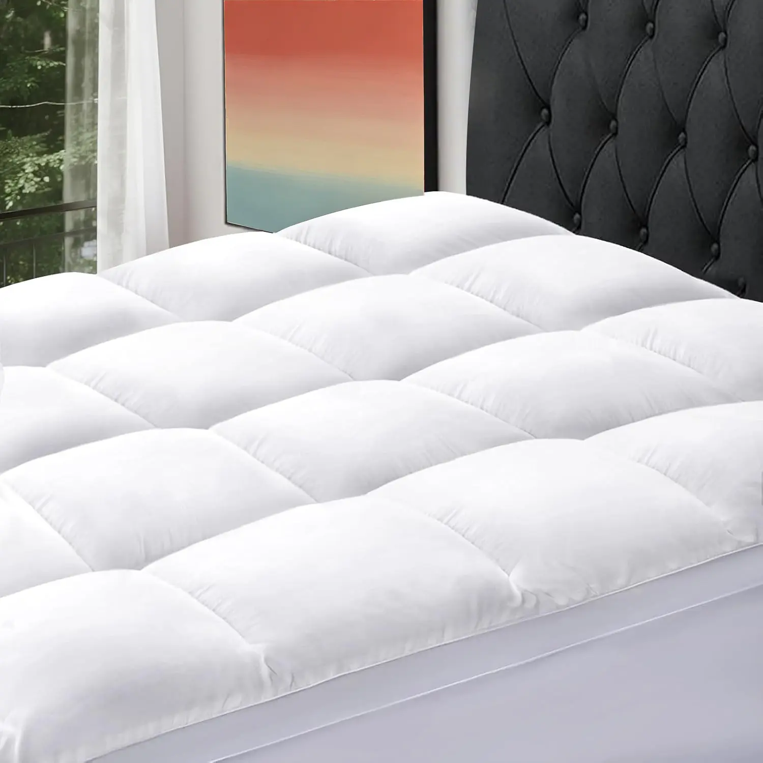 Rectangular King Size Cooling Mattress Pad Topper for Back Comfort - Extra Thick Plush Pillowtop, Elastic Deep Pockets, Overfilled Down-Alternative Filling (Queen/King Sizes Available), Cooling Mattress Topper