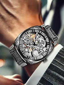 Men's Vintage Mechanical Watch, Fashion Skeleton Watch for Party, Daily Clothing Decor, Trendy All-match & Exquisite Watch for Birthday Gift with Box, Mechanical Style Watches