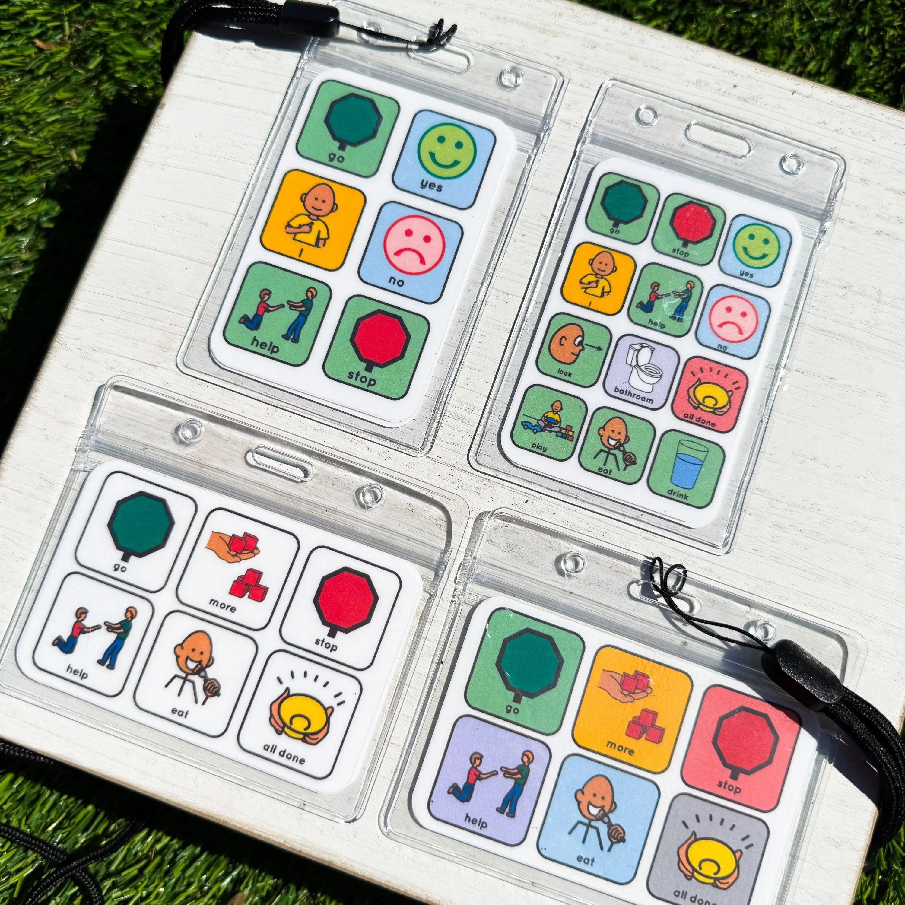 Mini AAC Communication Board Portable & Interchangeable Double-Sided Design for Toddlers Early Communicators with Lanyard Options Learning Tool Learning Entertainment Tablet, Includes Lanyard Options