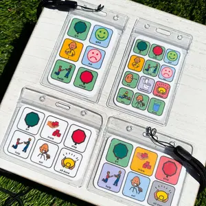 Mini AAC Communication Board Portable & Interchangeable Double-Sided Design for Toddlers Early Communicators with Lanyard Options Learning Tool Learning Entertainment Tablet