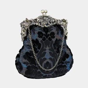 Burnout Velvet Black Chatelaine Purse Large